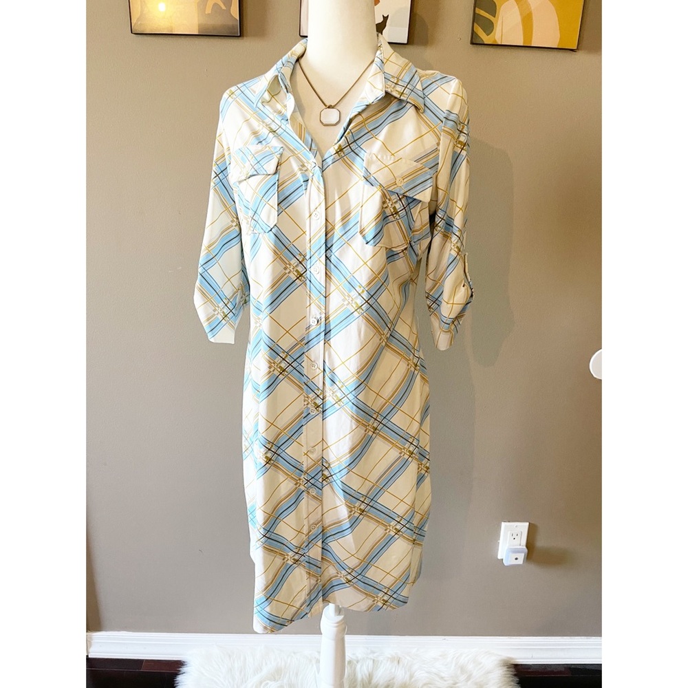 J. McLaughlin Blue Yellow Plaid Collared Dress